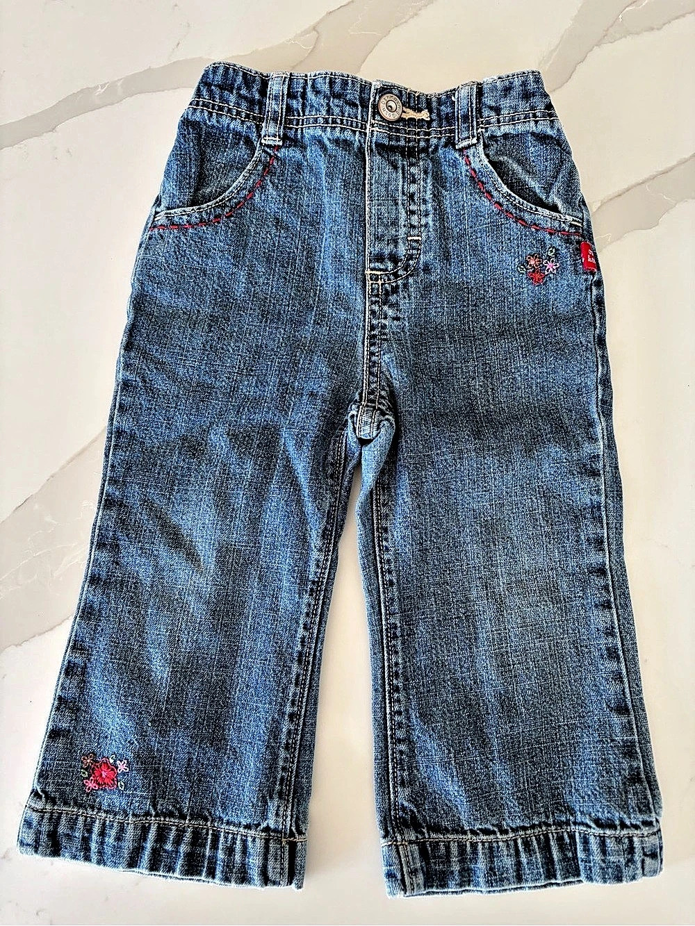 Vtg 90s y2k OshKosh B'gosh Baby 18M Floral Crochet Embroidered Jeans